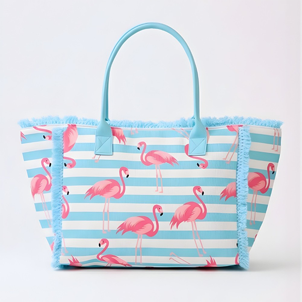 Flamingo Stripe Fringe Tote Blue