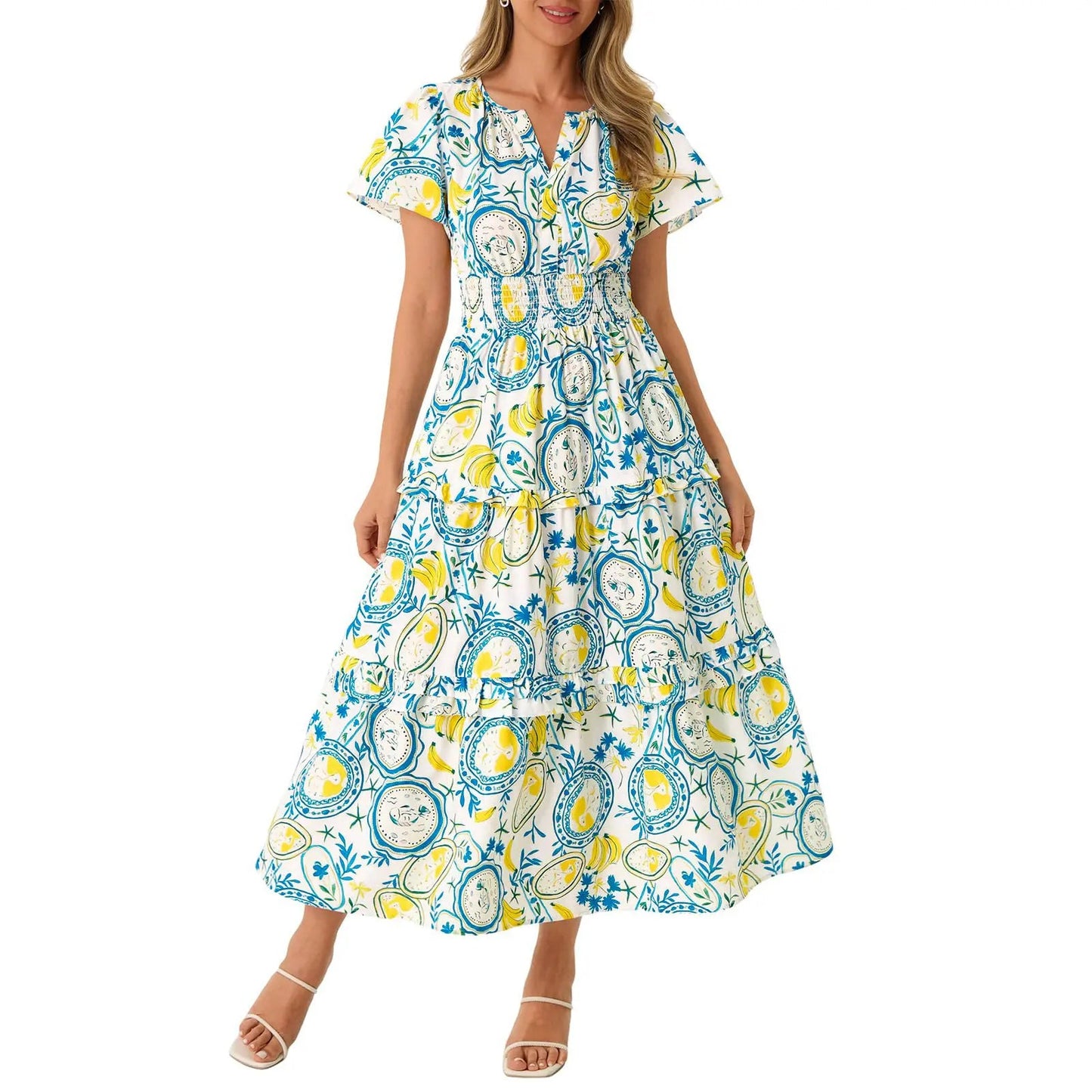 Women‘s Summer Short Sleeve Maxi Dresses Casual Floral