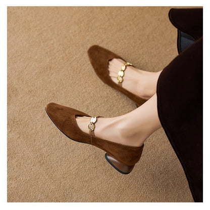 French Retro Square-Toe Suede Pumps – Women’s Low-Cut Autumn Style