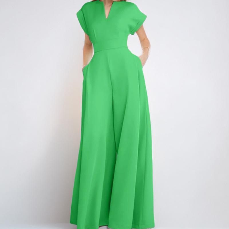 Women's V-Neck Cap Sleeve Wide Leg Jumpsuit