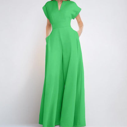 Women's V-Neck Cap Sleeve Wide Leg Jumpsuit