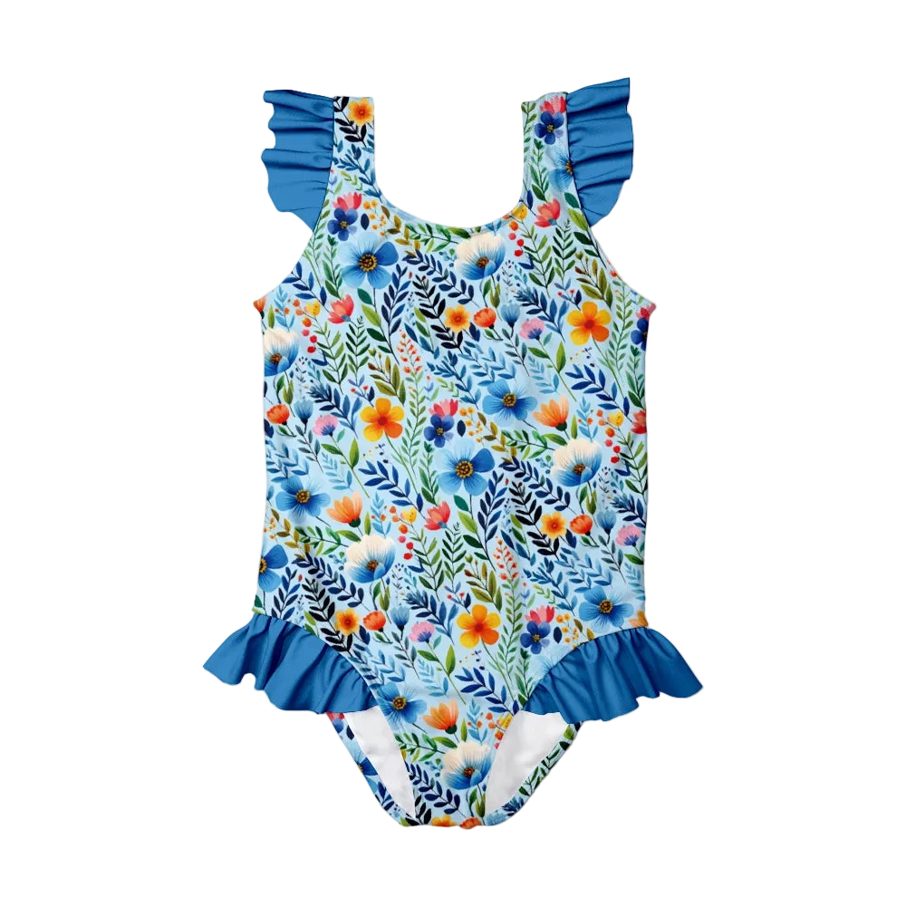 Millie Loves Lily Girls Ruffle-Accent One-Piece Swimsuit - Rainbow Floral