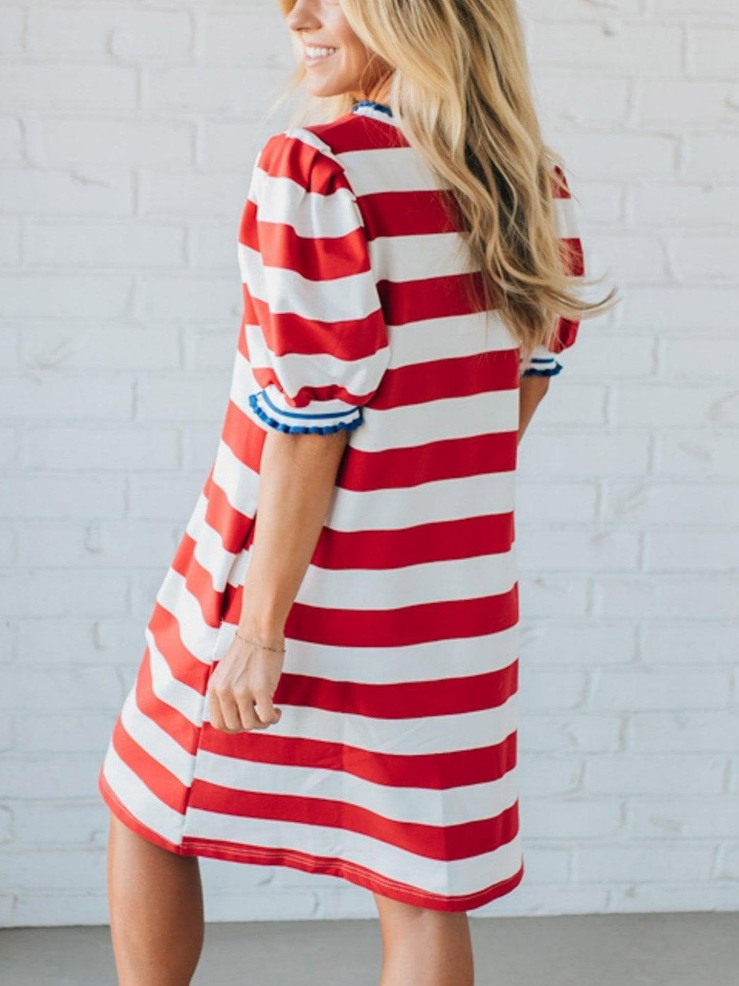 Womens Stripe Contrast Trim Dresses Casual Fashion Summer Shift Mini Dress Striped