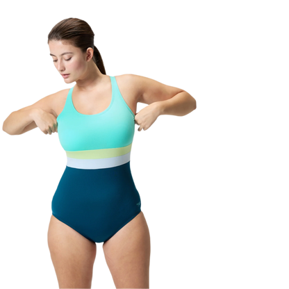 Speedo Banded Colorblock One Piece Fitness Swimsuit - Dark Teal - FINAL SALE