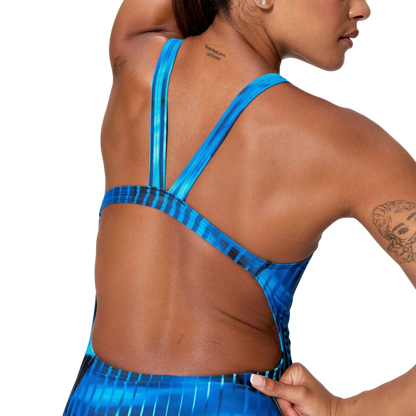 Speedo Women's Leaderback One Piece Swimsuit - Linear Lava Blue