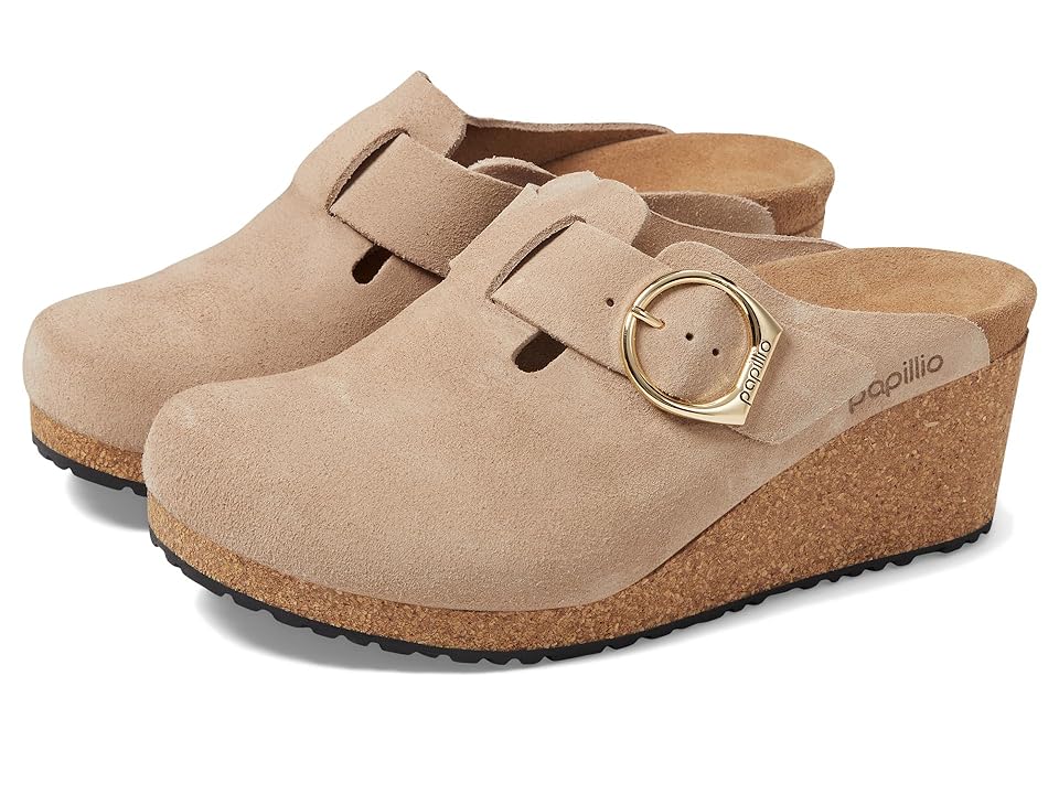Birkenstock Fanny Ring Buckle Suede Leather Wedge Clogs Narrow