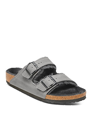Birkenstock Unisex Arizona Black Shearling Waxy Leather Iron
