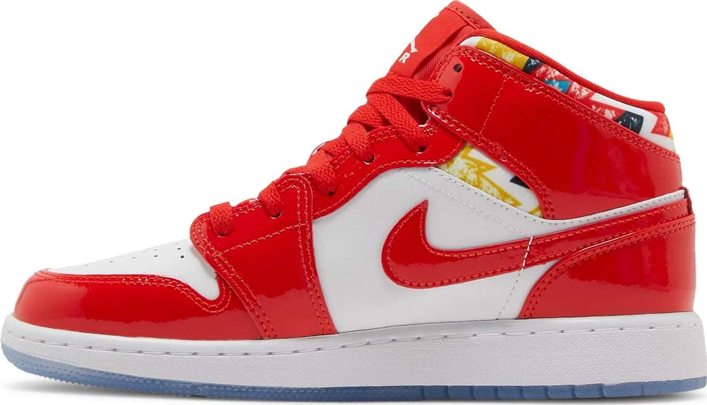 Air Jordan Grade School Retro 1 Mid Se 'Barcelona Sweater Red Patent' Gs (Gs)