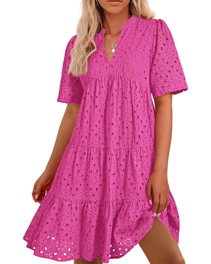✨Women's Elegant Hollow Out Lace Ruffle Casual Mini Dress