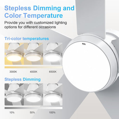 52 Inch White Ceiling Fan With Dimmable LED Lights by ShipItFurniture