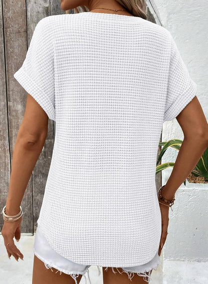 ✨Women's Oversized Waffle V Neck Short Sleeve Casual Top