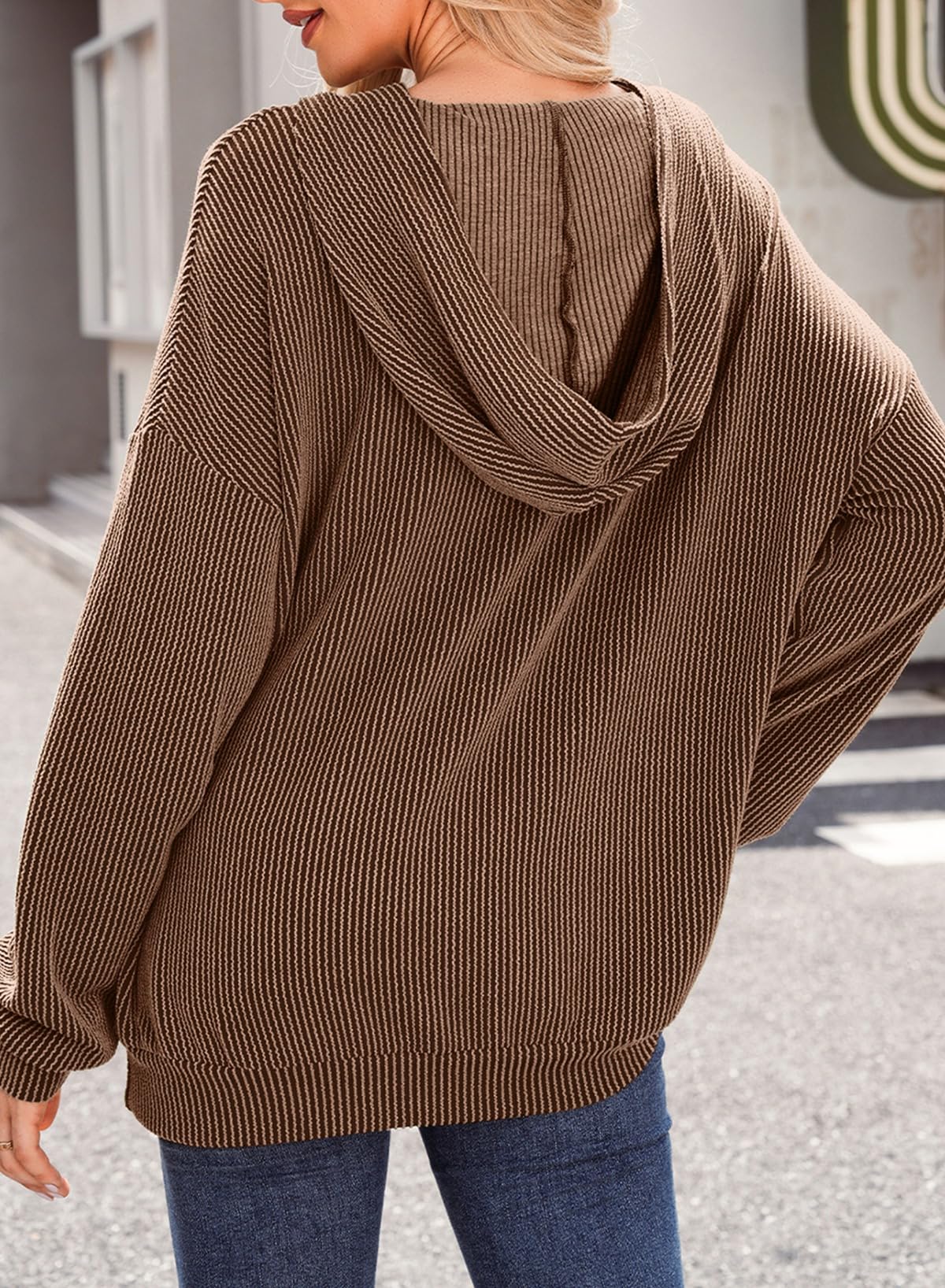 Women's Ribbed Knit Pullover Hoodie