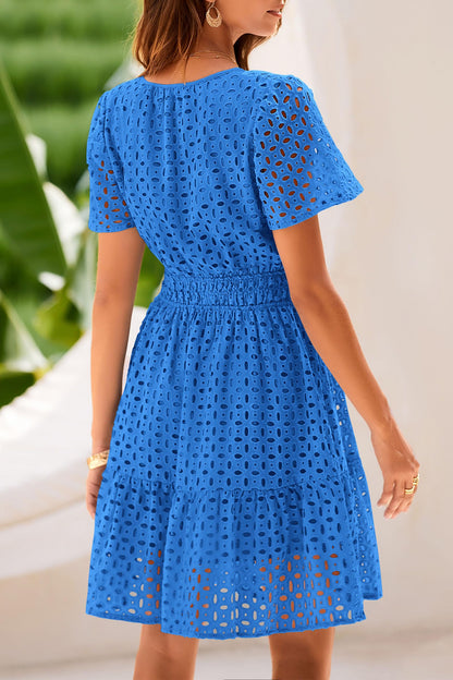 Women's V Neck A Line Hollow Out Lace Dress