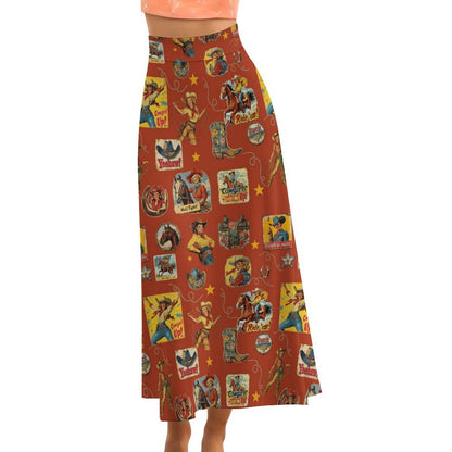 Baha Ranch Vintage Cowgirl Collage Western Maxi Skirt