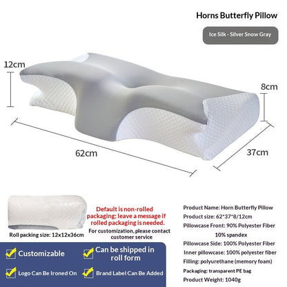 Butterfly Memory Foam Pillow – Slow-Rebound Neck Support in Ice Silk & Baby Velvet