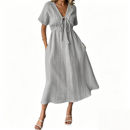 Women's Summer Solid Color V-Neck Dress