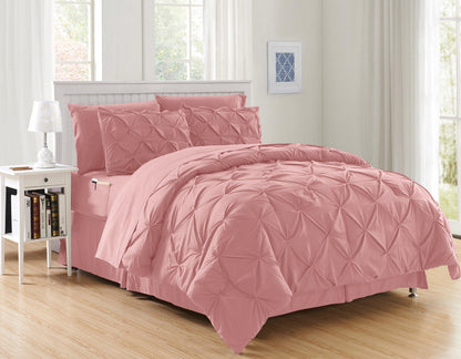 Elegant Comfort 8-Piece Pintuck Pinch Pleated Comforter Set - Includes 4-Piece Sheet Set with Double Sided Storage Pockets