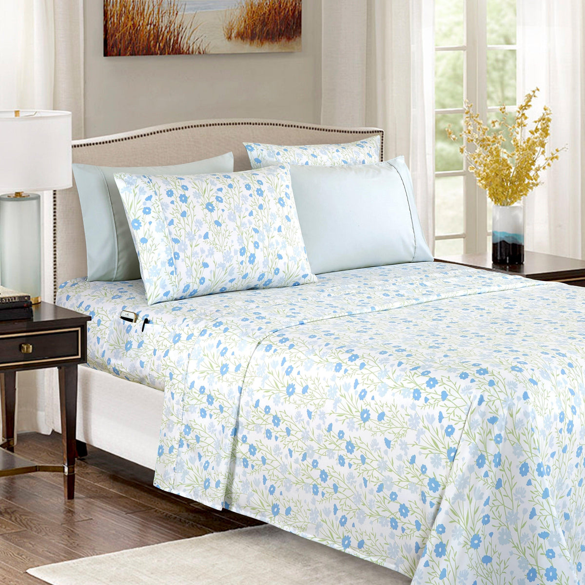 Elegant Comfort 6-Piece Floral and Stripe Pattern Sheet Set - Soft as a Hotel Premium Quality Bedding