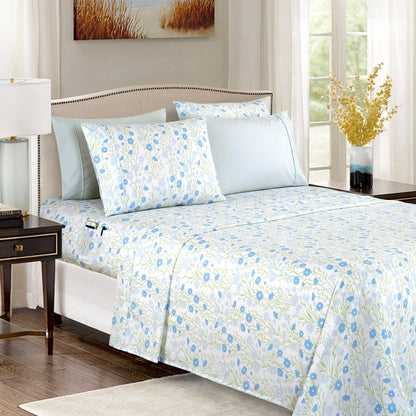 Elegant Comfort 6-Piece Floral and Stripe Pattern Sheet Set - Soft as a Hotel Premium Quality Bedding
