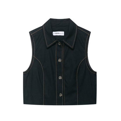 Color blocking stitching vest+cropped pants set
