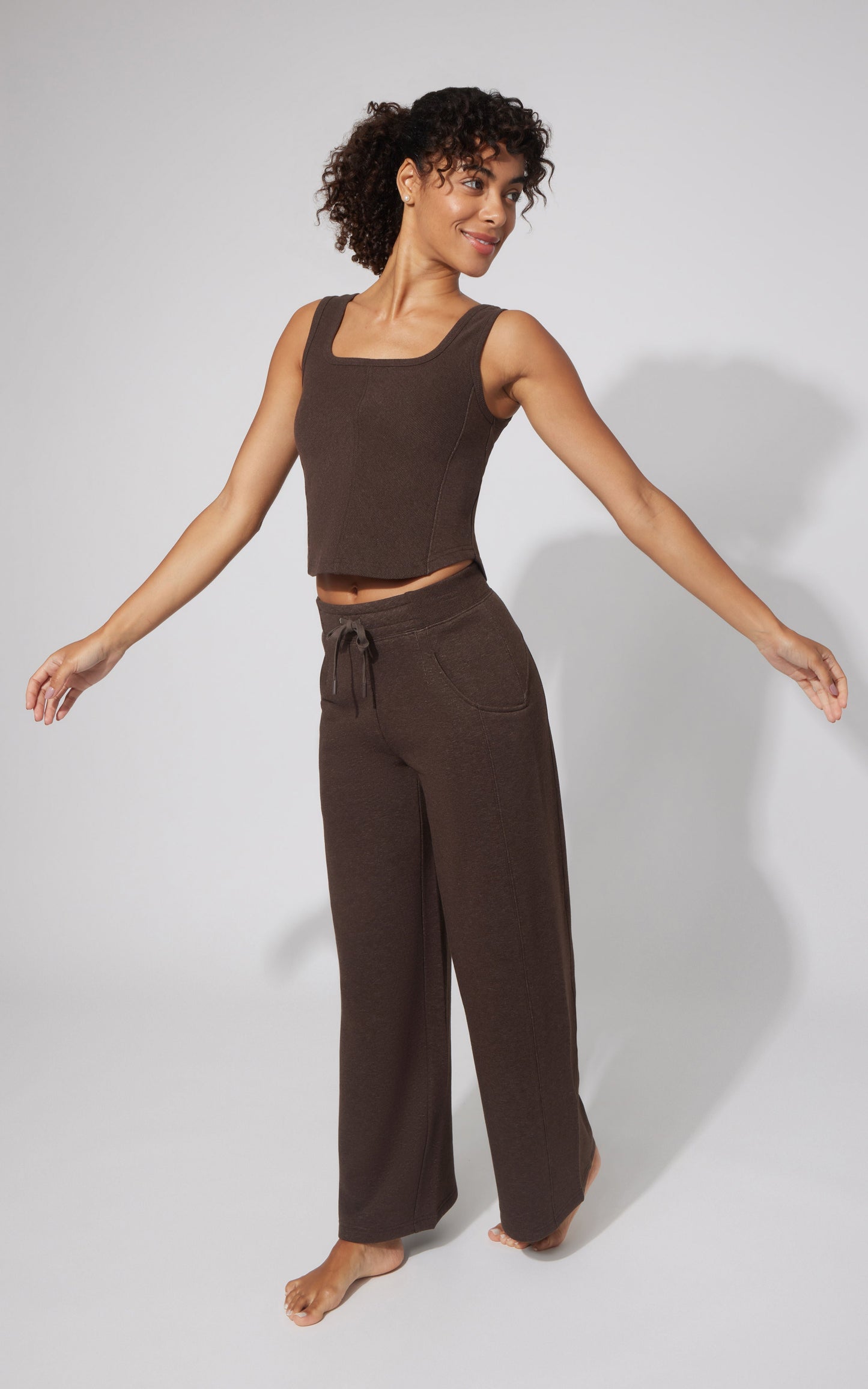 90 Degree by Reflex Terry Corset Tank & Fleece Wide Leg Pant Set
