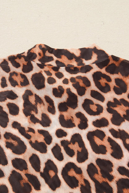 Blakely Leopard Mock Neck Long Sleeve Mesh Top