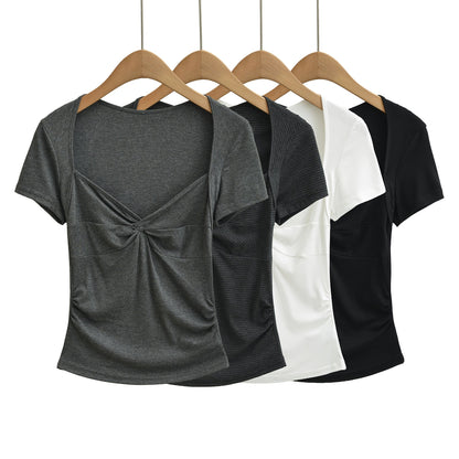 Square neck short sleeved T-shirt for women