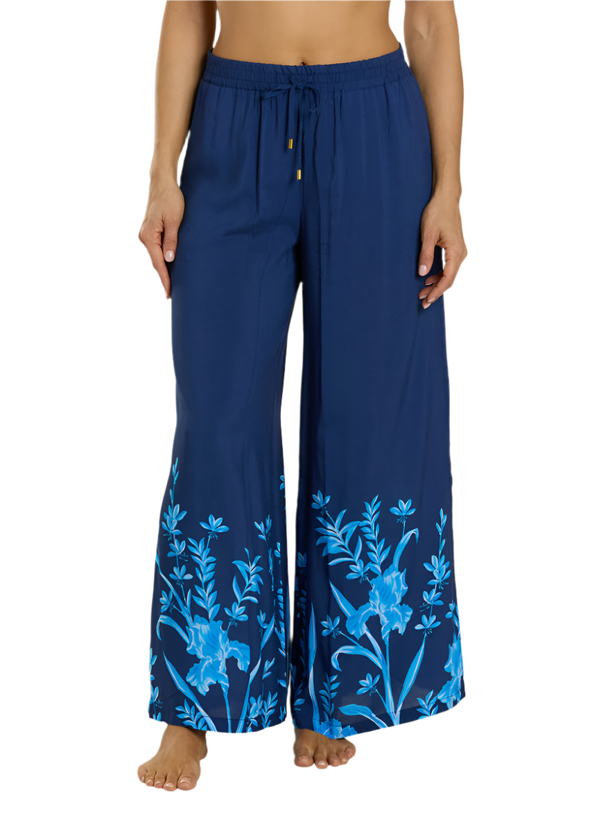 Jantzen Josephine Pull-On Lounge Pant Coverup - Botanical Bloom Blue - FINAL SALE