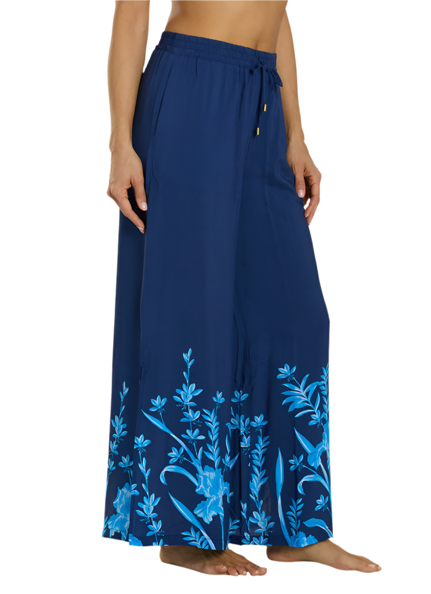Jantzen Josephine Pull-On Lounge Pant Coverup - Botanical Bloom Blue - FINAL SALE