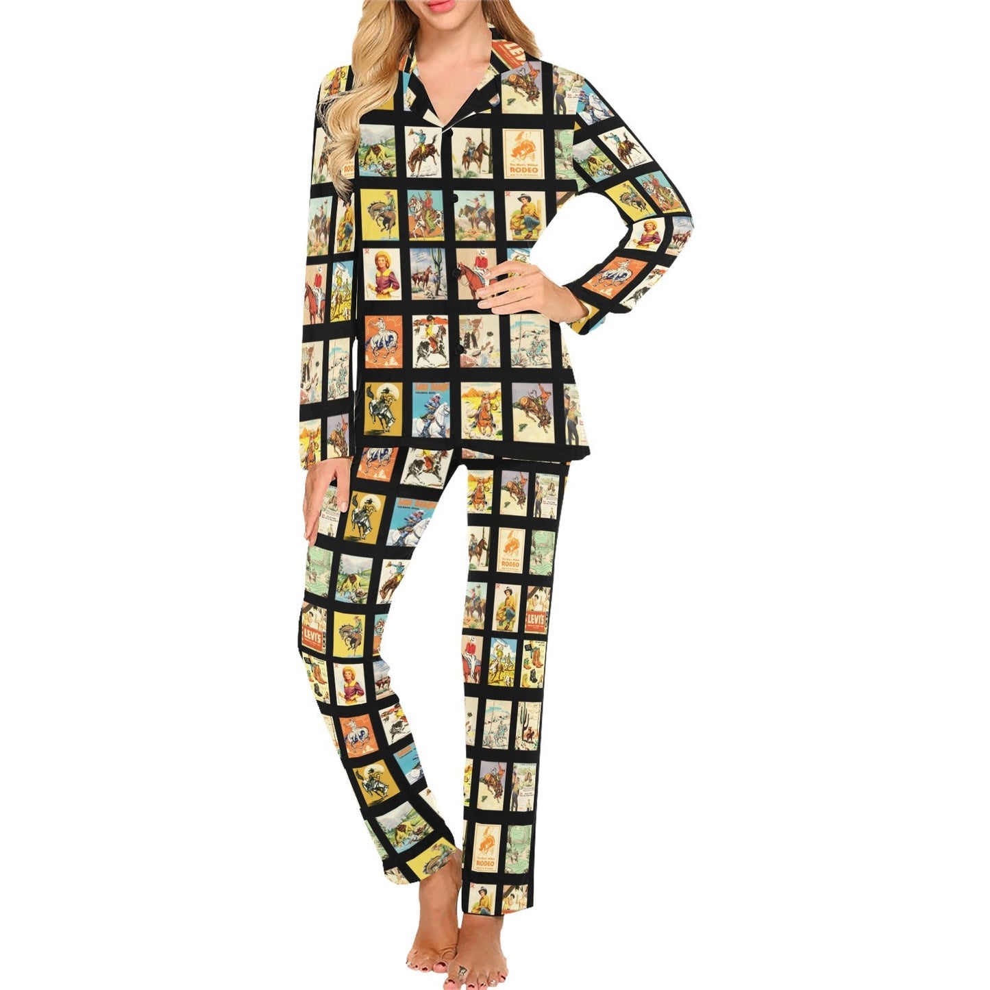 Baha Ranch Cowboy Collage Women's Western Pajama Set
