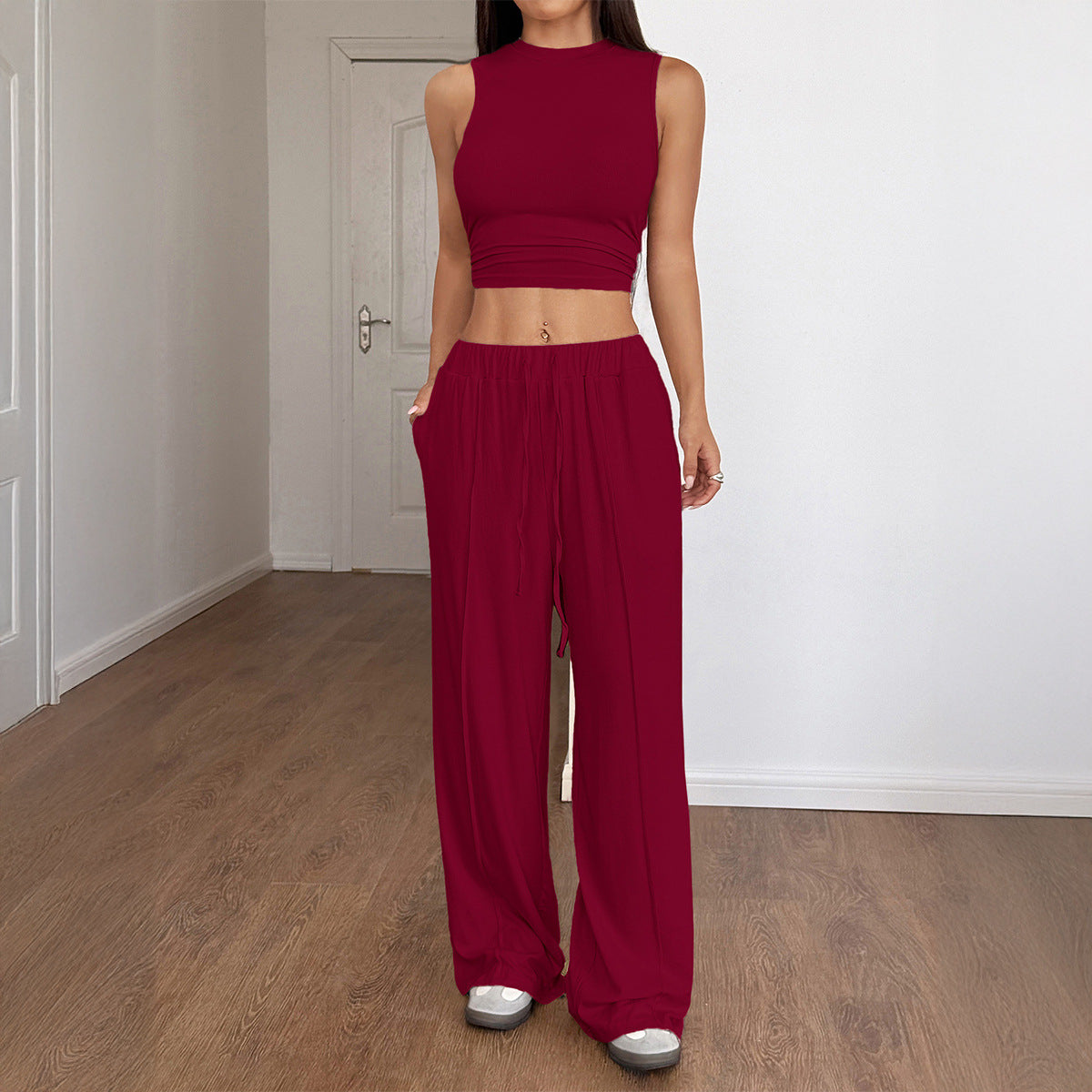 Sleeveless vest wide leg pants set women's clothing
