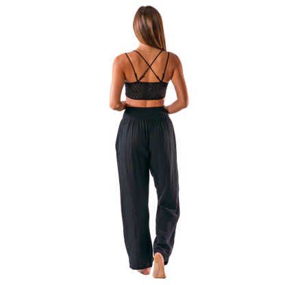 Lotus and Luna Wide Leg Cotton Pants - Black
