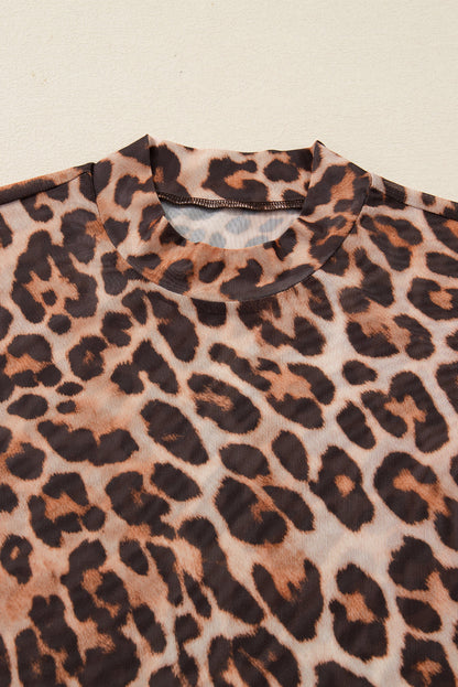 Blakely Leopard Mock Neck Long Sleeve Mesh Top
