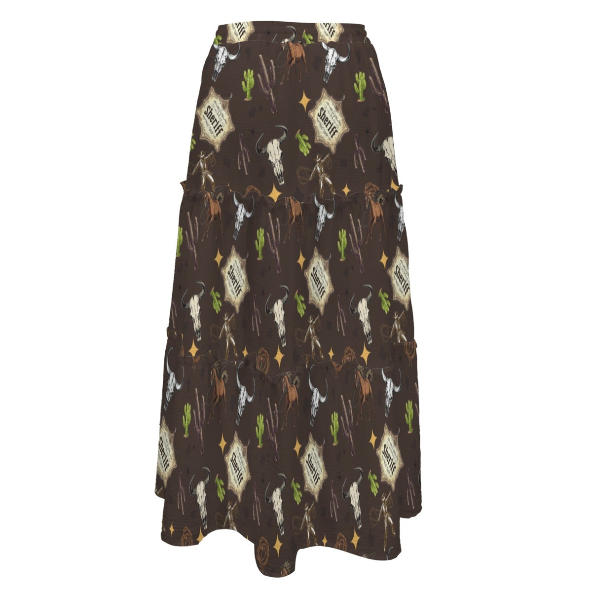 Baha Ranch Western Symbols Tiered Prairie Maxi Skirt