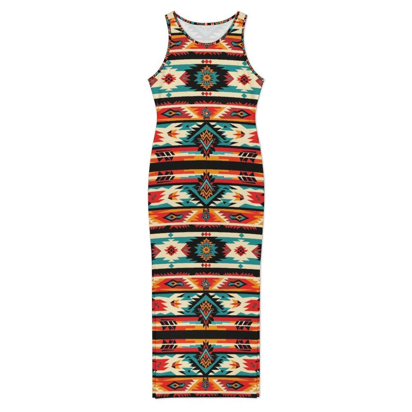 Baha Ranch Santa Fe Sleeveless Bodycon Side Slit Western Maxi Long Dress