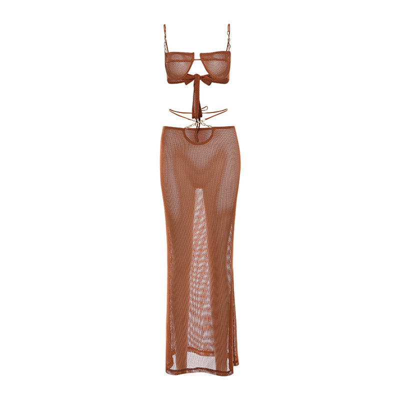 Fashion Bikini Set with Sheer Cut-Out Bodycon Skirt for Women