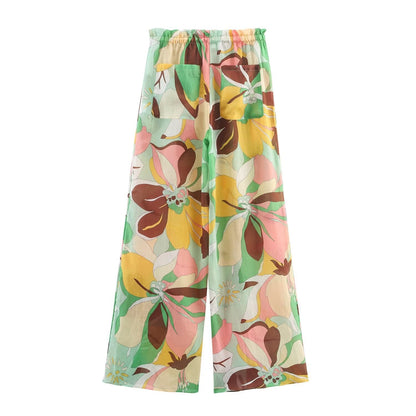 Linen flower shirt+straight trousers suit