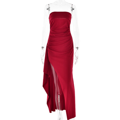 Pleated Strapless Maxi Dress
