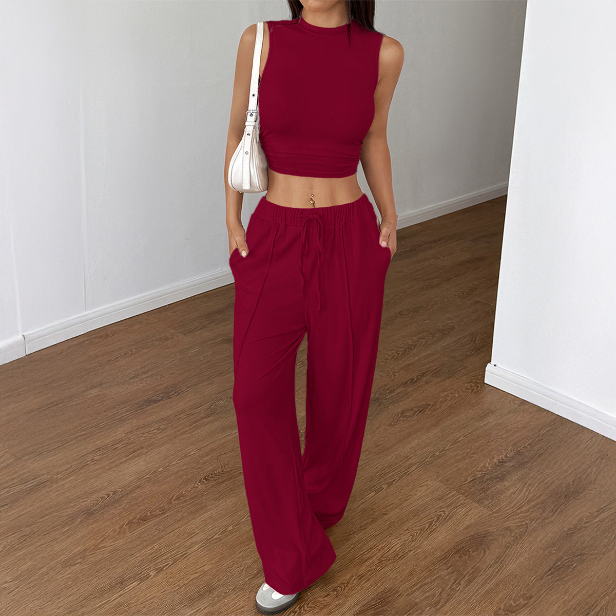 Sleeveless vest wide leg pants set women's clothing