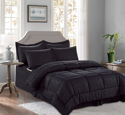 Elegant Comfort 8-Piece Bamboo Floral Pattern Comforter Set- Includes 4-Piece Sheet Set with Double Sided Storage Pockets