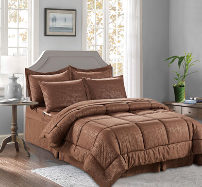 Elegant Comfort 8-Piece Bamboo Floral Pattern Comforter Set- Includes 4-Piece Sheet Set with Double Sided Storage Pockets