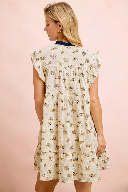 BiBi Floral Multi-tierd Dress With Ruffles And Front Tie
