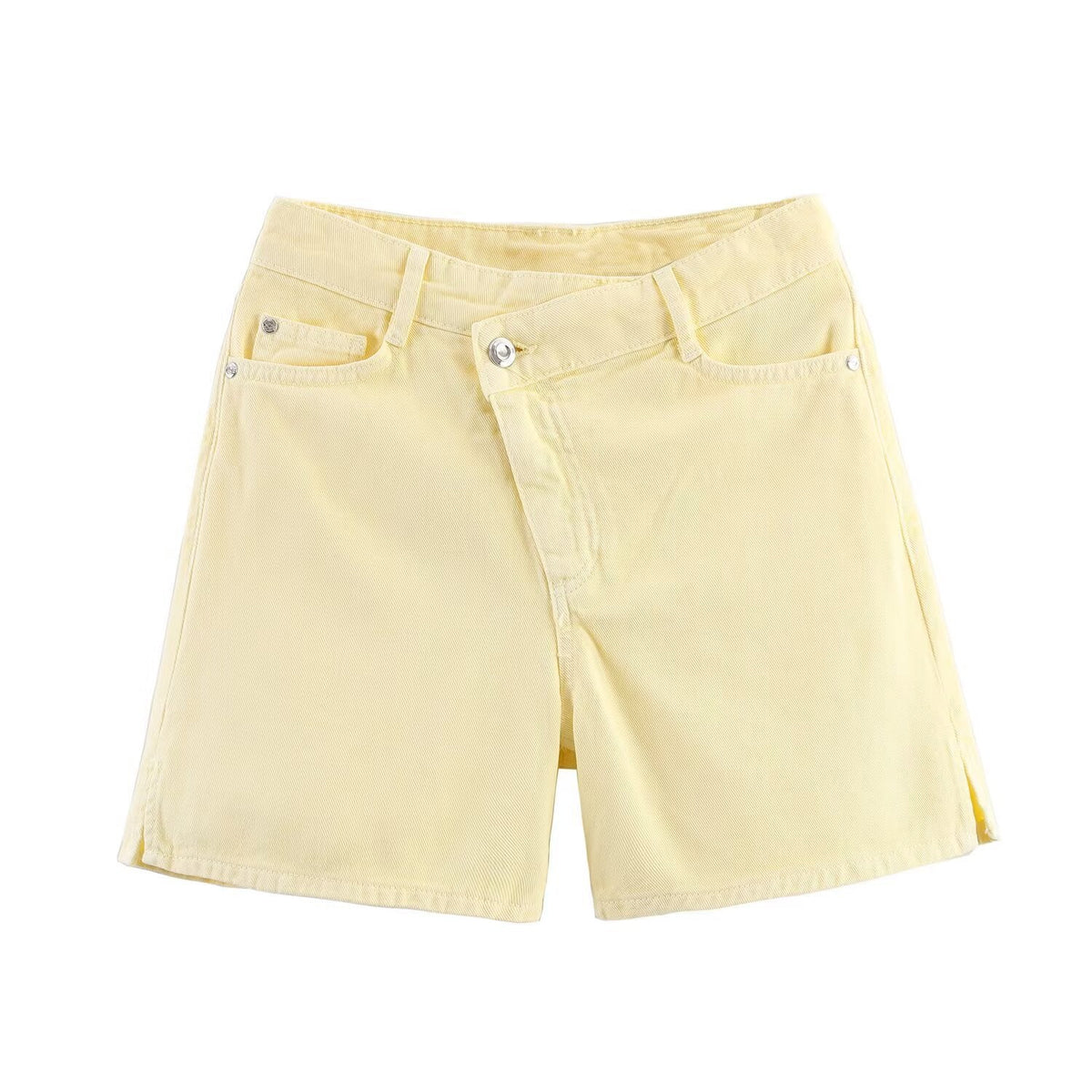 High waisted double breasted denim shorts
