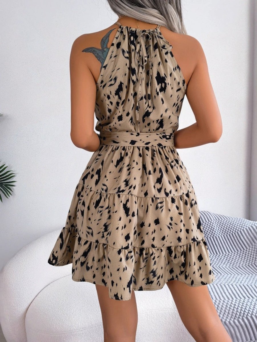Chiffon Leopard Print Ruffled Swing Dress for Women, Available in Multiple Colors