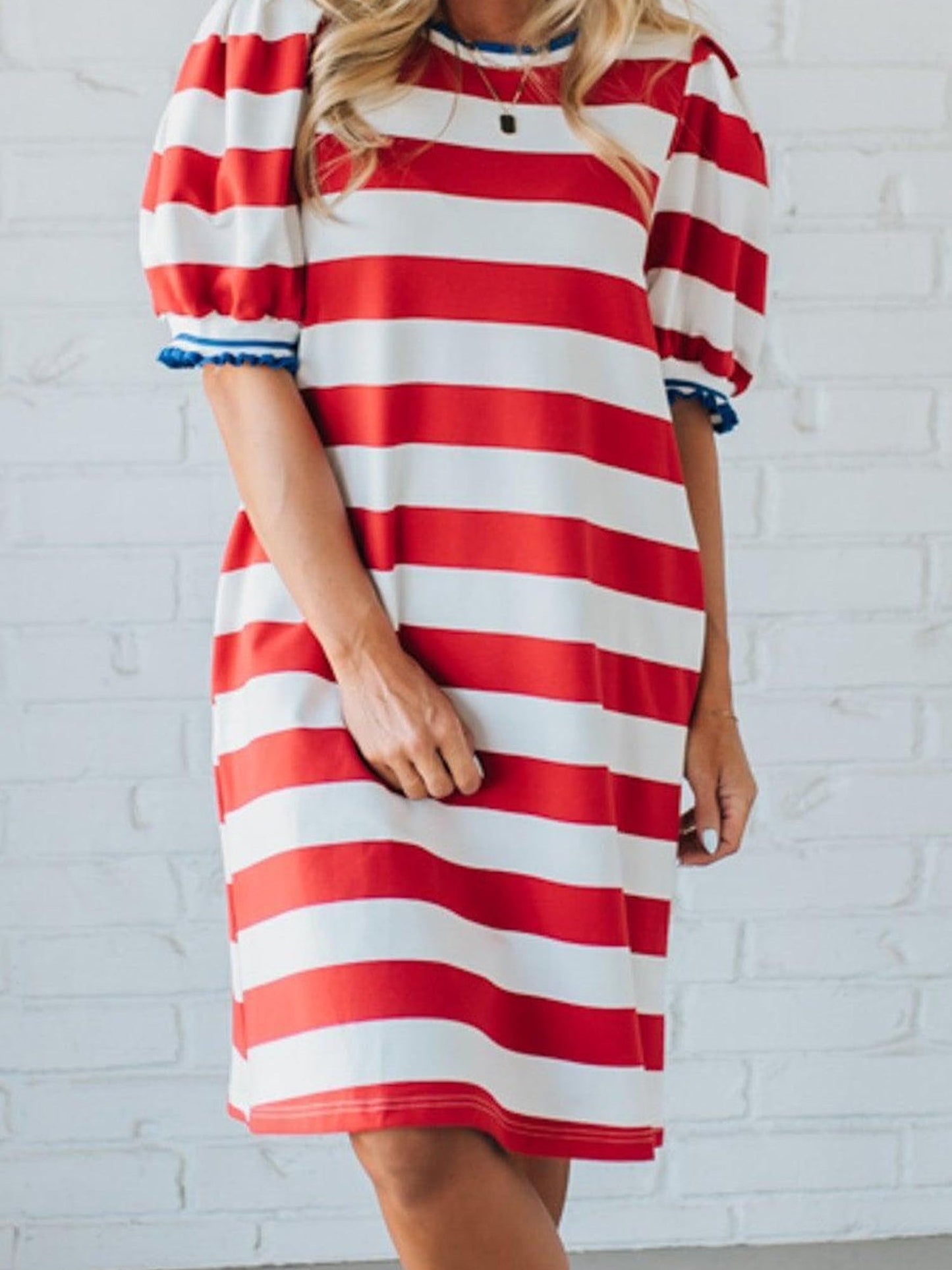 Womens Stripe Contrast Trim Dresses Casual Fashion Summer Shift Mini Dress Striped