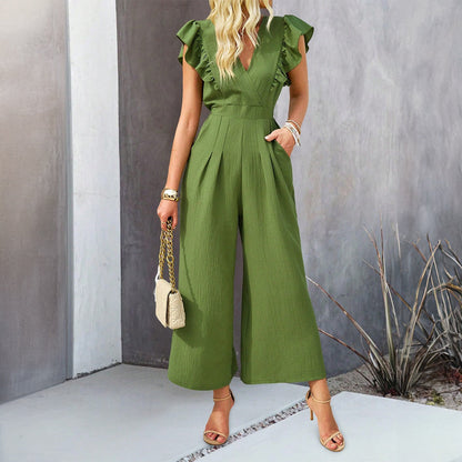 European and American Amazon Spring and Summer Temperament Solid Color Top Jumpsuit