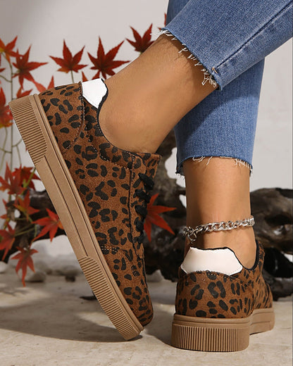 Coffee Leopard Print Contrast Heel Tab Sneaker