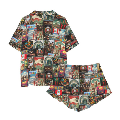 Baha Ranch Colores De Mexico Destination Mexico Collage Satin Pajamas