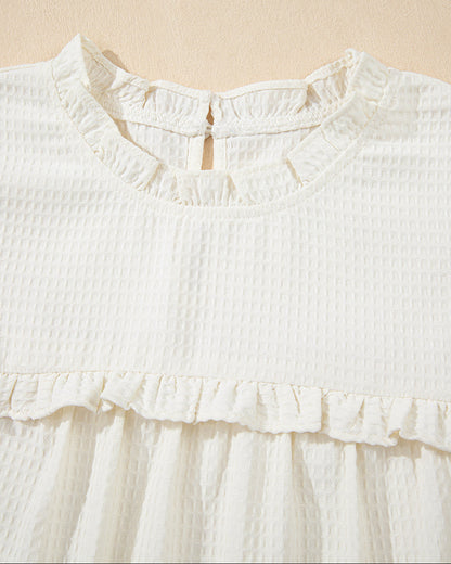 Clover Ruffle Trim Waffle Textured Blouse