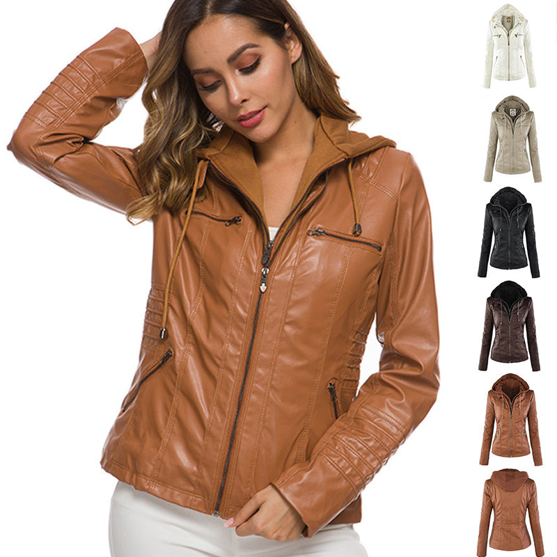 Women's Hooded Leather Jacket